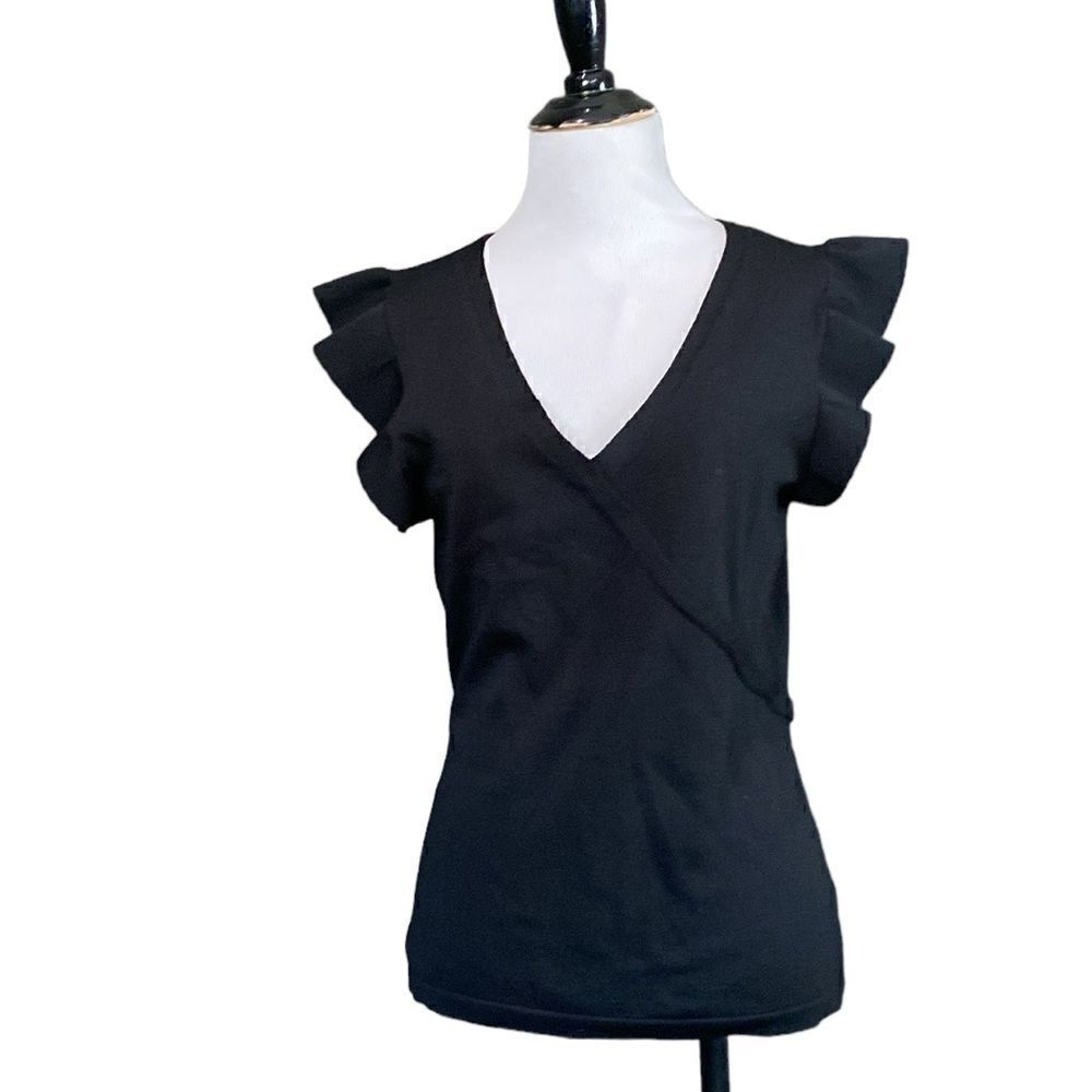 XOXO Black Ruffle Sleeve Knit Cross Front Top